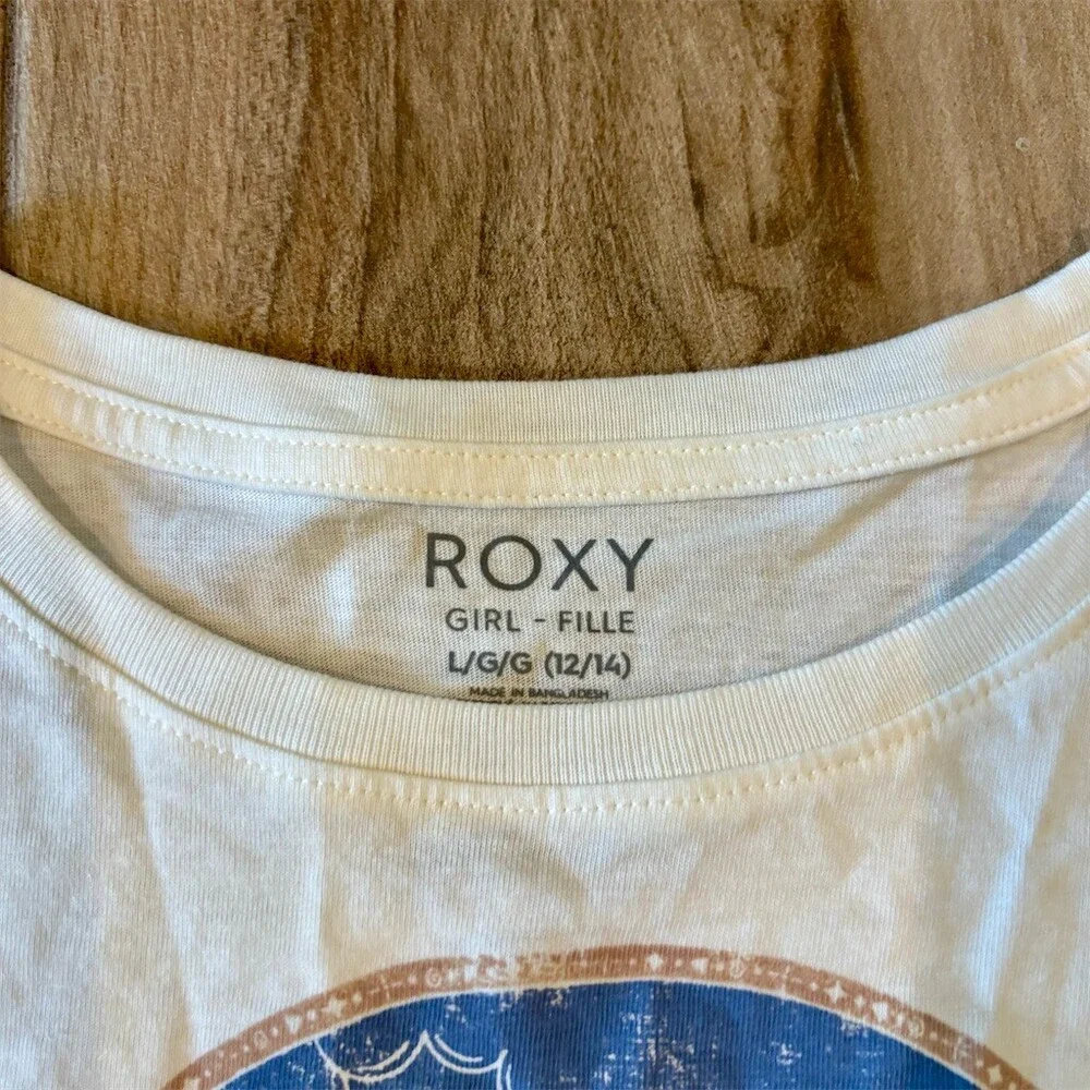 Roxy Girls Long Sleeve Graphic Tee White ROXY Since 1990 Sun Moon Size L